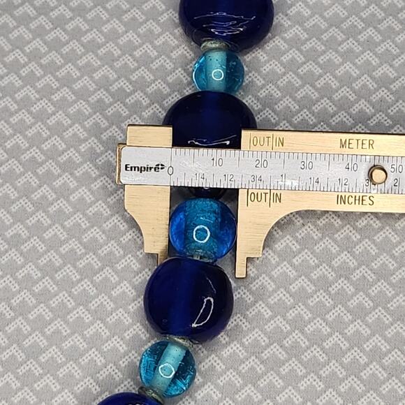 Chunky Blue Glass Beaded Necklace Retro Statement Jewelry - Picture 7 of 8